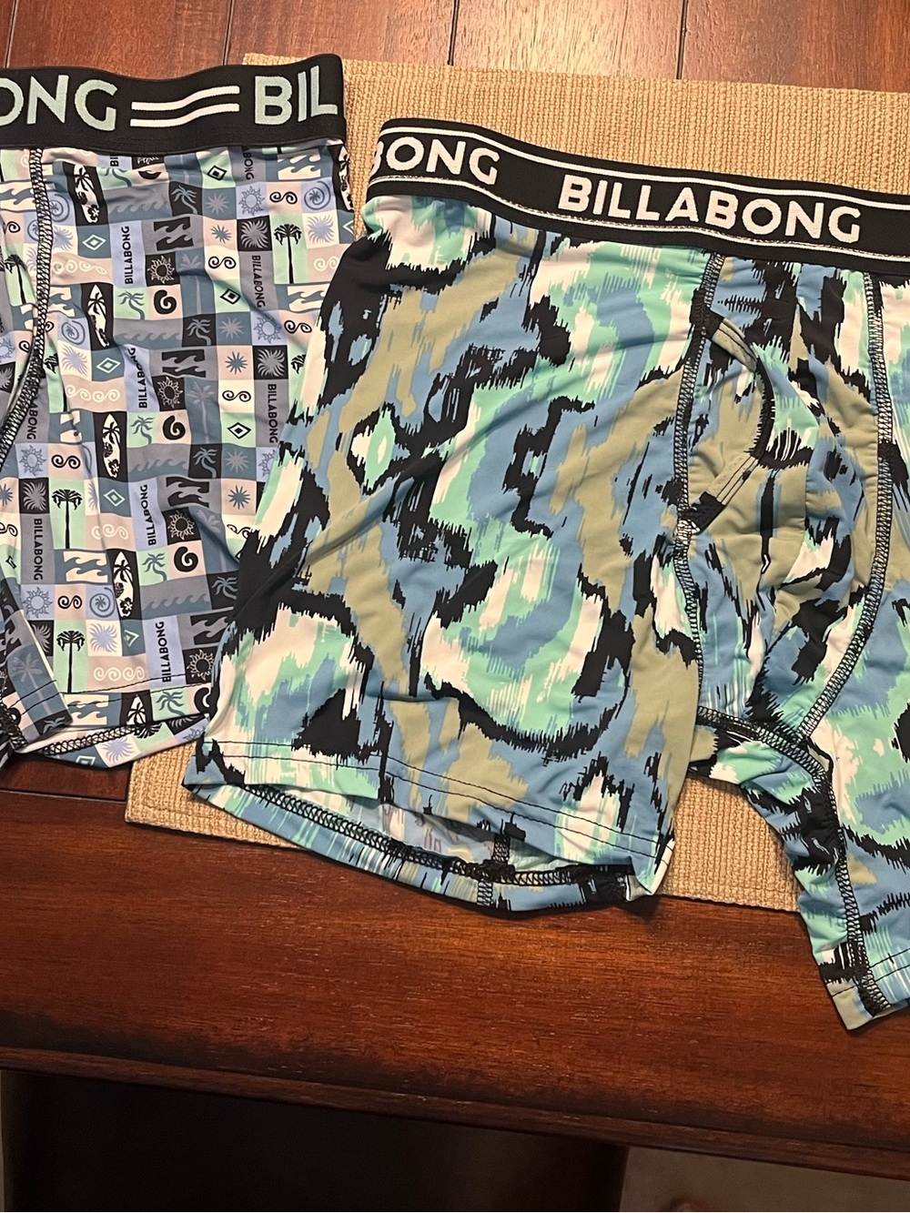 Billabong Men’s Teal, Light Blue & Black Camo Boxer Briefs 2 pair